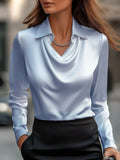 Plus Size Collared Neck Long Sleeve Blouse.