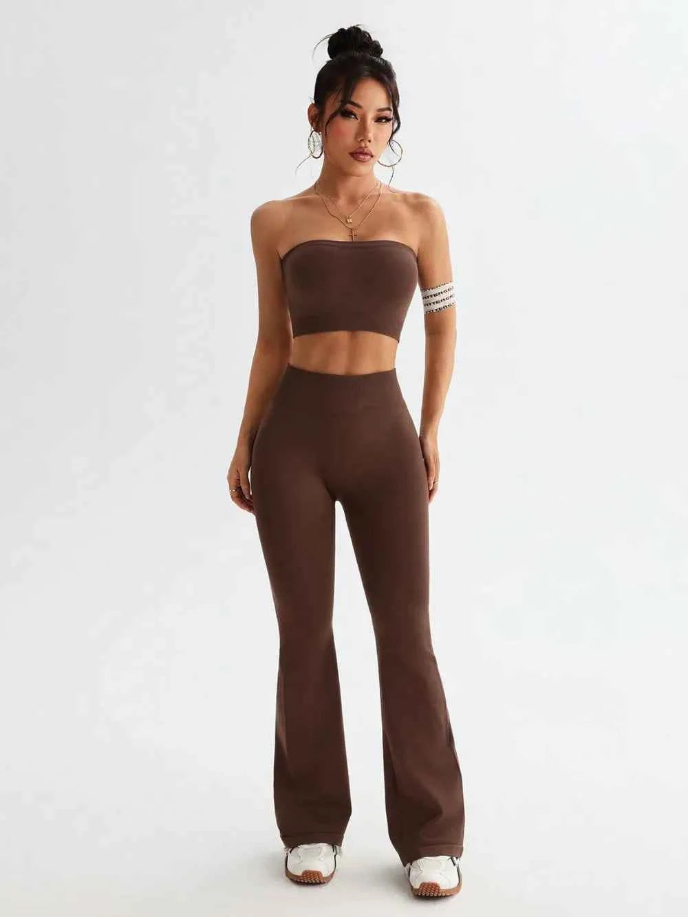 Tube Top & High Waist Flare Pants Active Set.