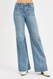 RISEN Plus Size High Rise Wide Flare Patch Pocket Jeans.