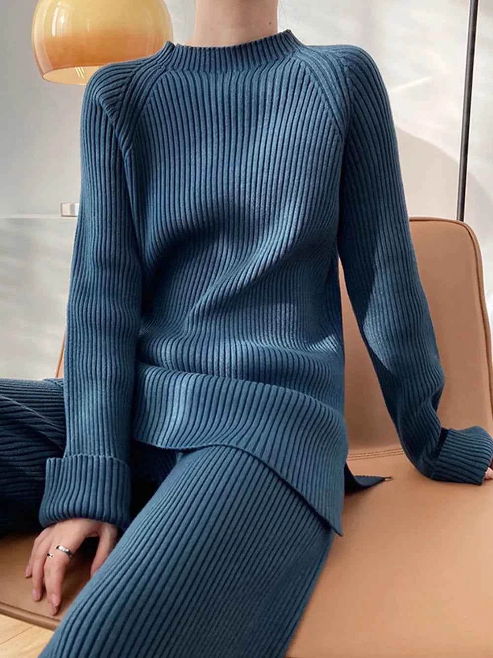 Mock Neck Raglan Sleeve Sweater Set - EBYNN