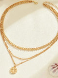 18K Gold-Plated Layered Necklace with Sun Medallion Pendant.