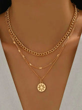 18K Gold-Plated Layered Necklace with Sun Medallion Pendant.