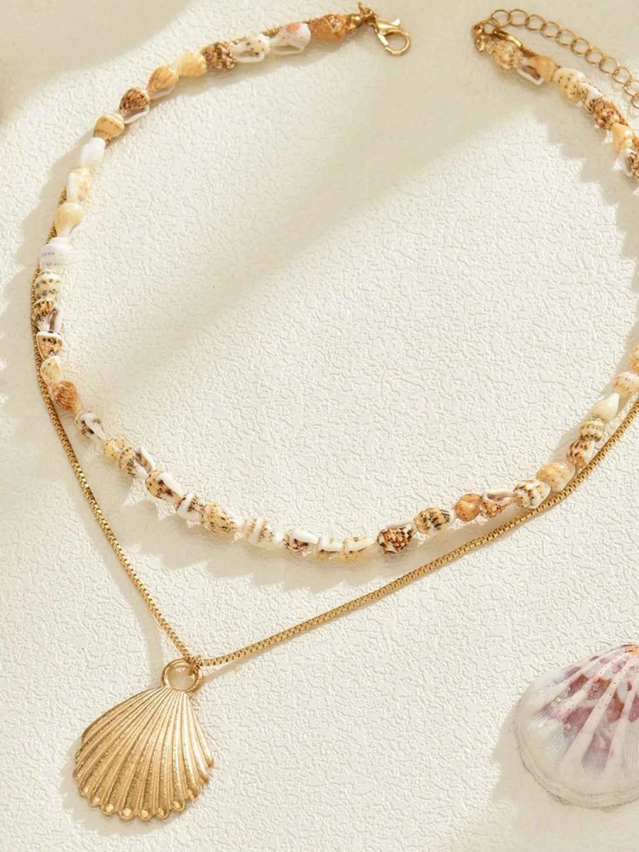 18K Gold-Plated Layered Shell Pendant Necklace.