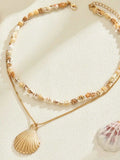 18K Gold-Plated Layered Shell Pendant Necklace.