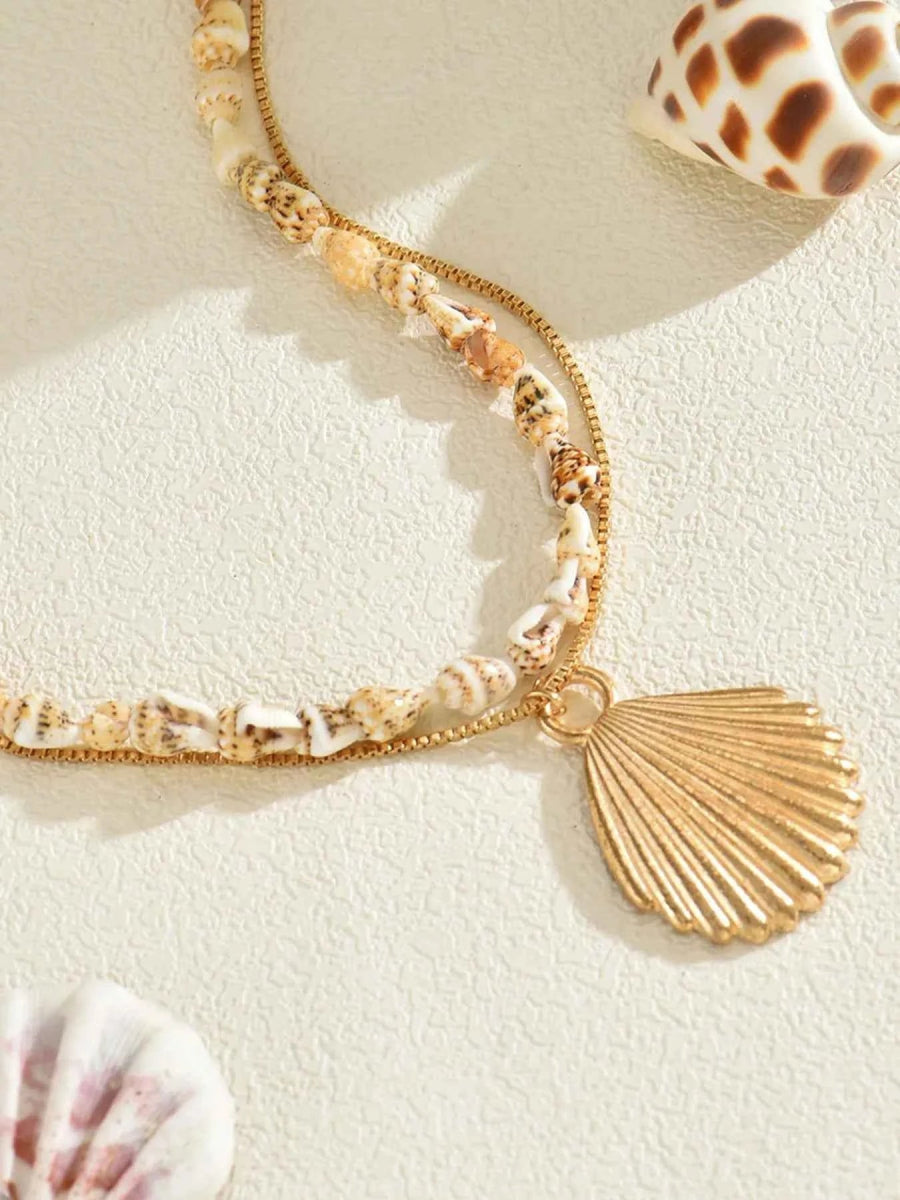 18K Gold-Plated Layered Shell Pendant Necklace.