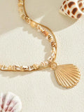 18K Gold-Plated Layered Shell Pendant Necklace.