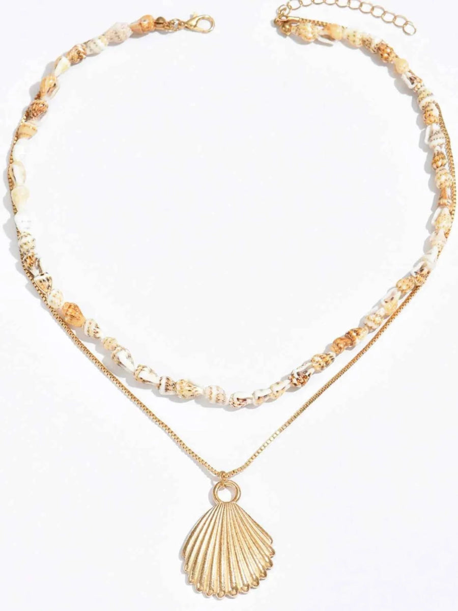 18K Gold-Plated Layered Shell Pendant Necklace.