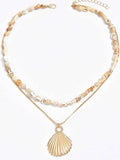 18K Gold-Plated Layered Shell Pendant Necklace.