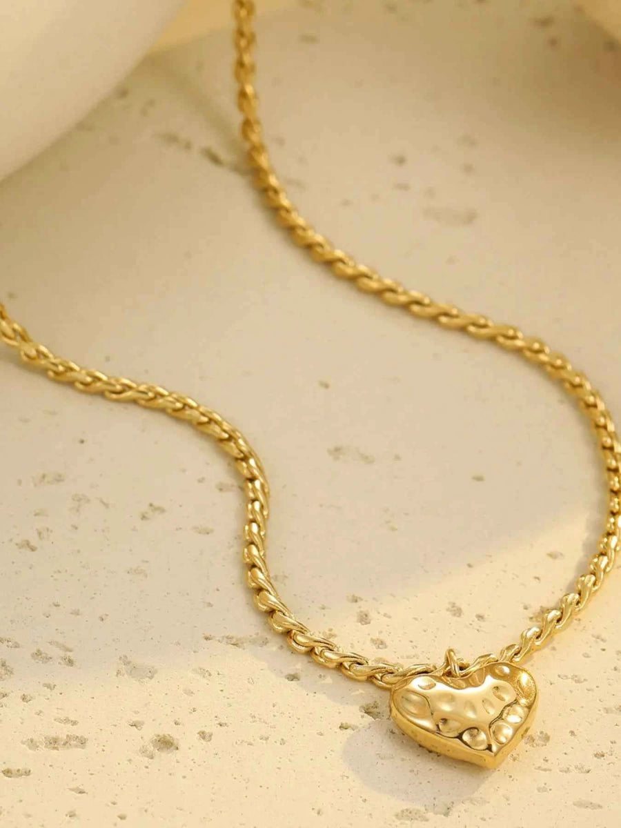 18K Gold-Plated Stainless Steel Heart Pendant Necklace.
