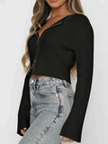 Ribbed Zip-Up Cropped Cardigan.