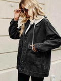 Oversized Button Up Denim Jacket with Hood.