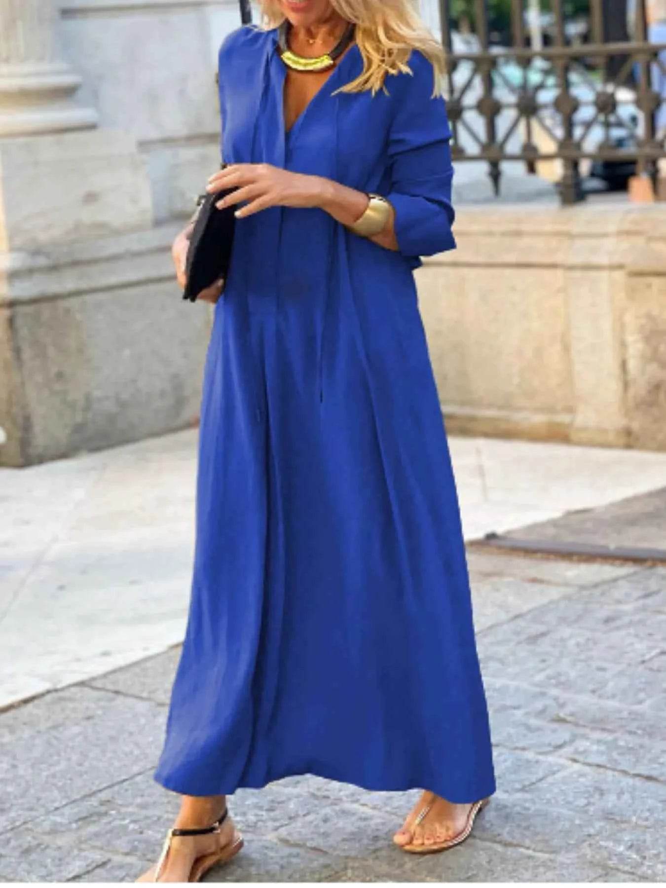 Plus Size Solid Color Maxi Shirt Dress.