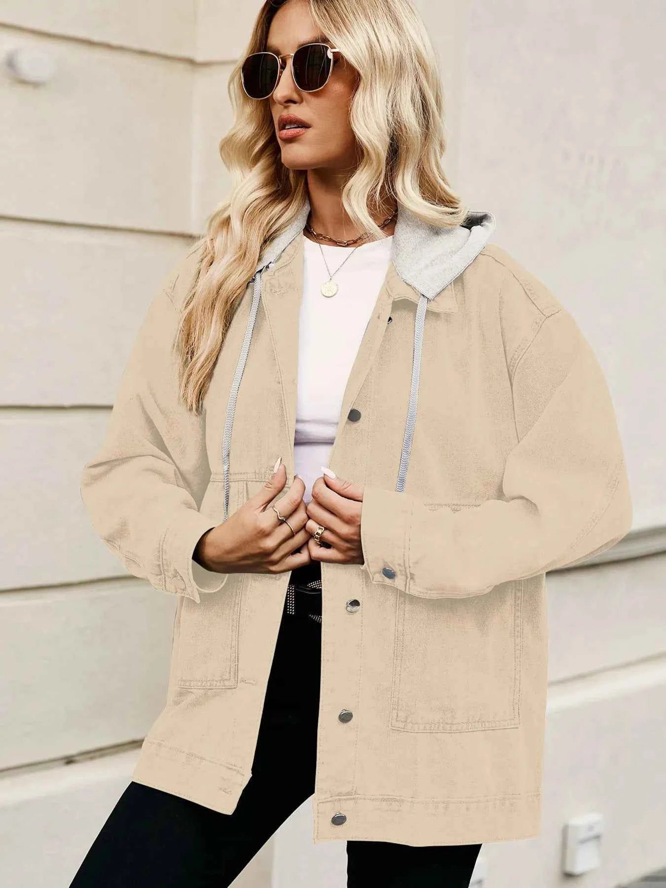 Oversized Button Up Denim Jacket with Hood.