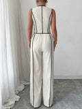 Contrast Trim V-Neck Vest and Pants Set.