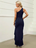 One-Shoulder Asymmetric Maxi Dress with Twist Detail.