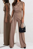 Stylish Round Neck Top and Pants Set - EBYNN