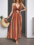 Striped Halter Maxi Dress with Cutout Detail.