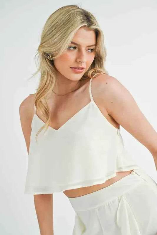 MABLE Crop Cami & Ruffled Wide Leg Pants Set - EBYNN