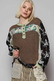 Floral Patchwork Crochet Sleeve Oversized Blouse.