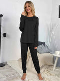 Shiny Round Neck Top & Drawstring Pants Lounge Set.
