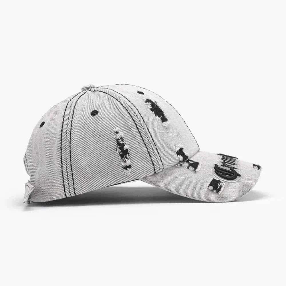 Distressed Letter Embroidered Baseball Cap.