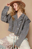 Cropped Denim Jacket with Functional Zipper Detail.