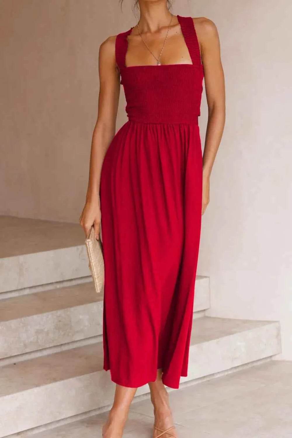 Crisscross Smocked Wide Strap Dress.