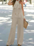 Halter Top and Wide Leg Pants Matching Set.