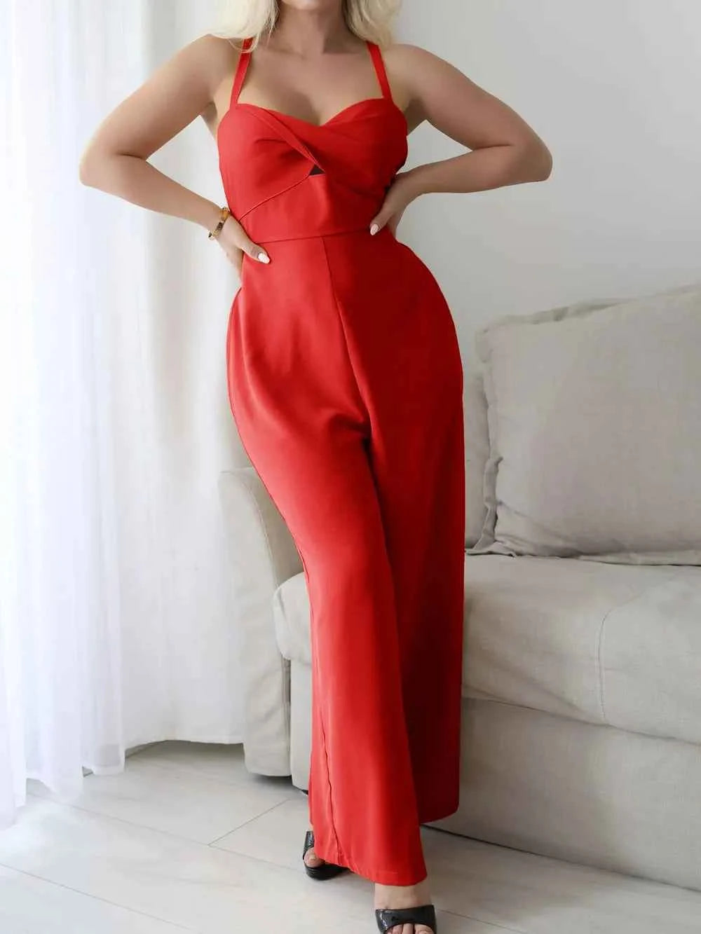Devine Tie Back Backless Crisscross Jumpsuit.