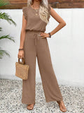 Lace Trim Round Neck Top and Pants Set - EBYNN