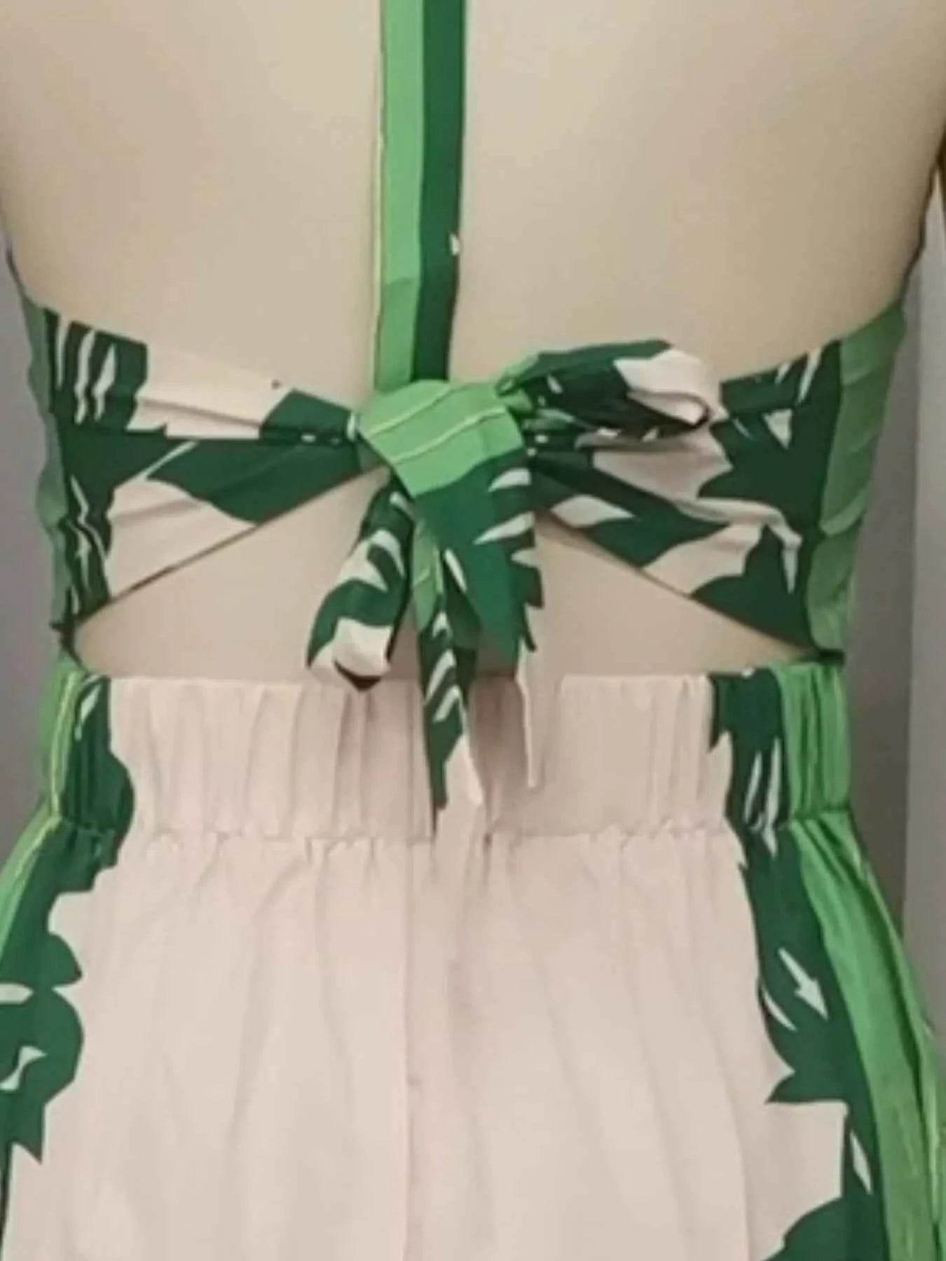 Halter Neck Leaf Print Maxi Dress.