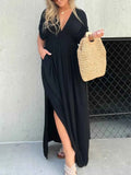 Plus Size Deep V-Neck Maxi Dress with Side Slit.
