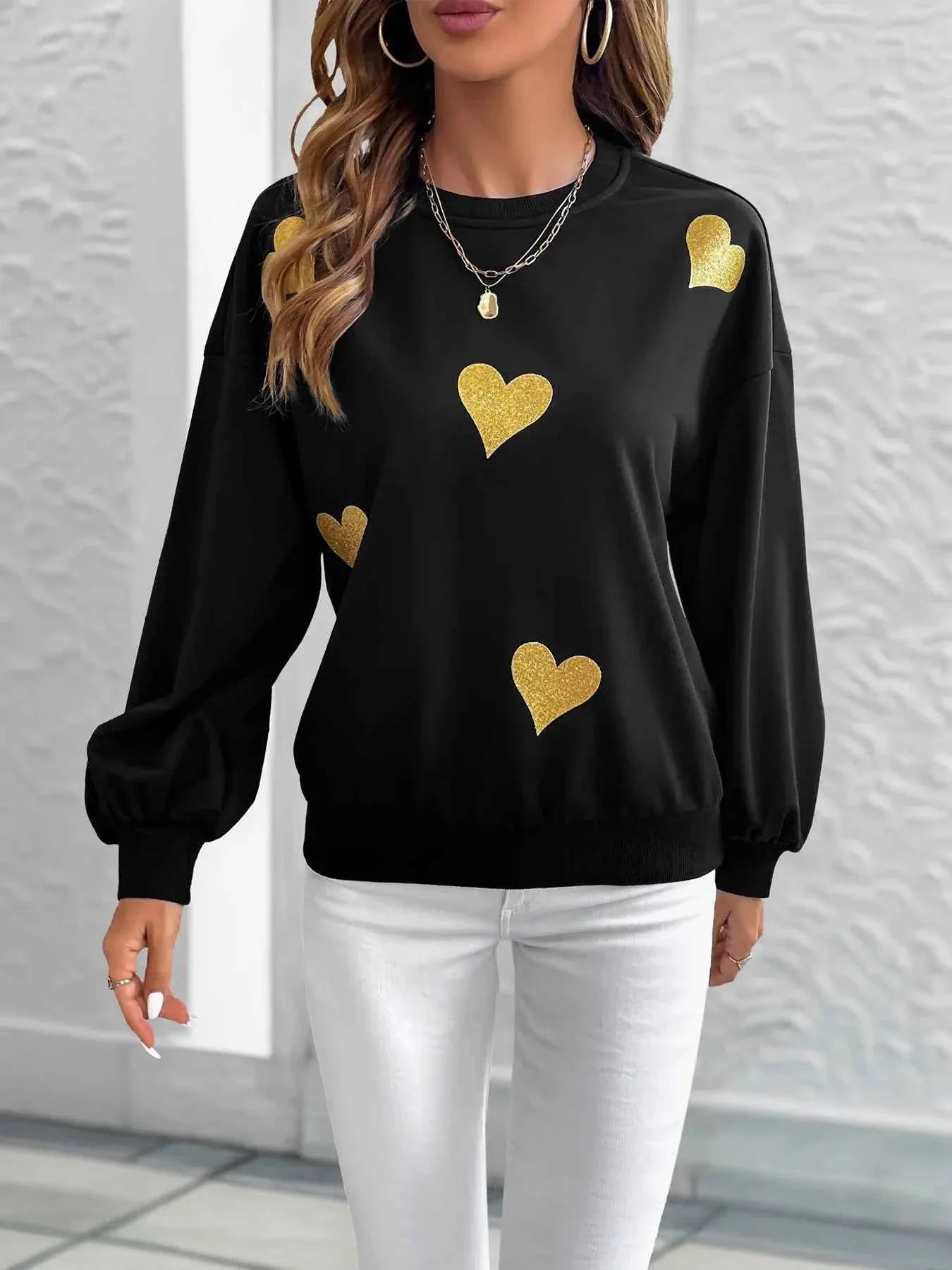 Heart Print Long Sleeve Sweatshirt.