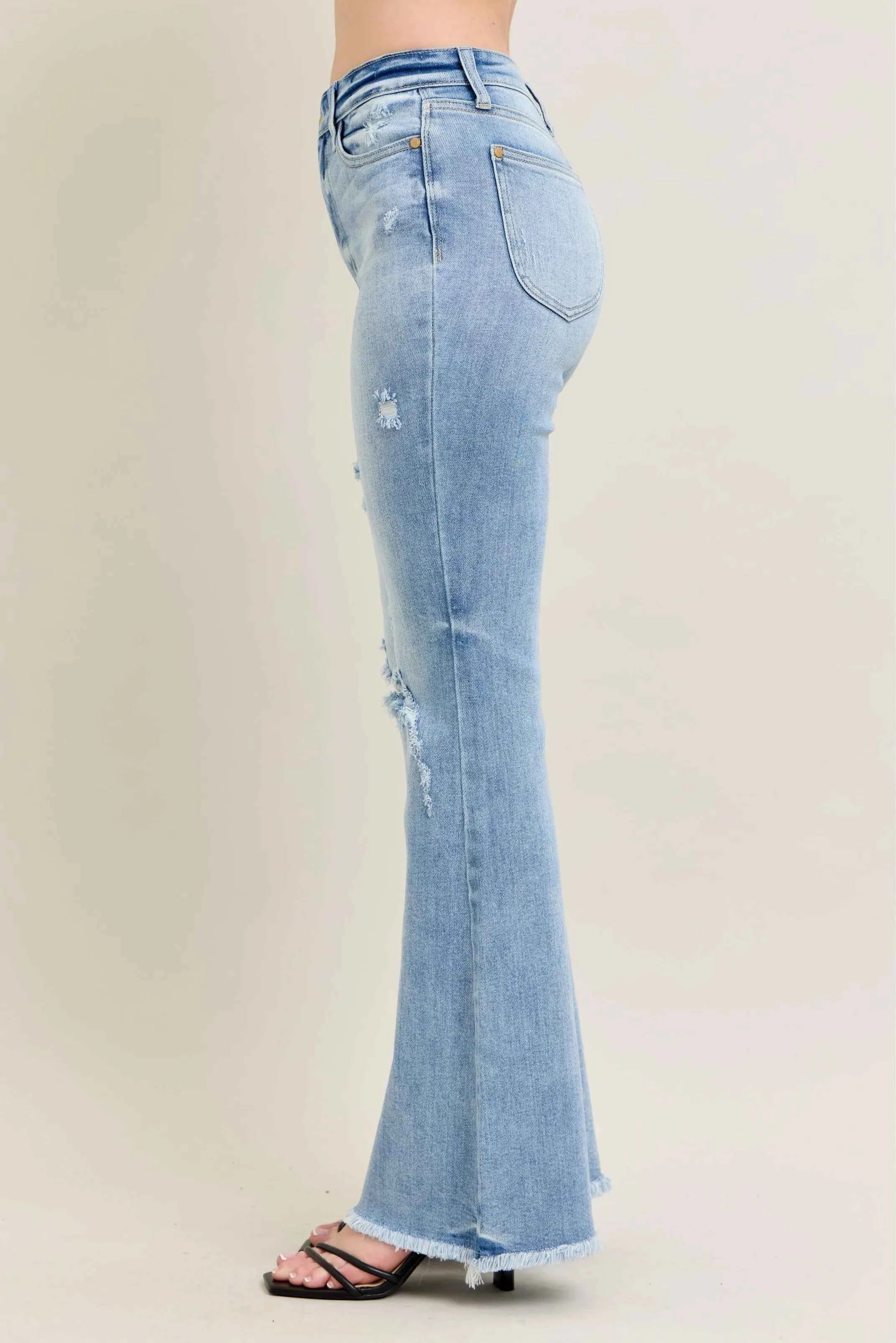 Judy Blue Plus Size High-Waist Flare Jeans with Shield Pockets.