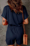Full Size Drawstring V-Neck Short Sleeve Romper.