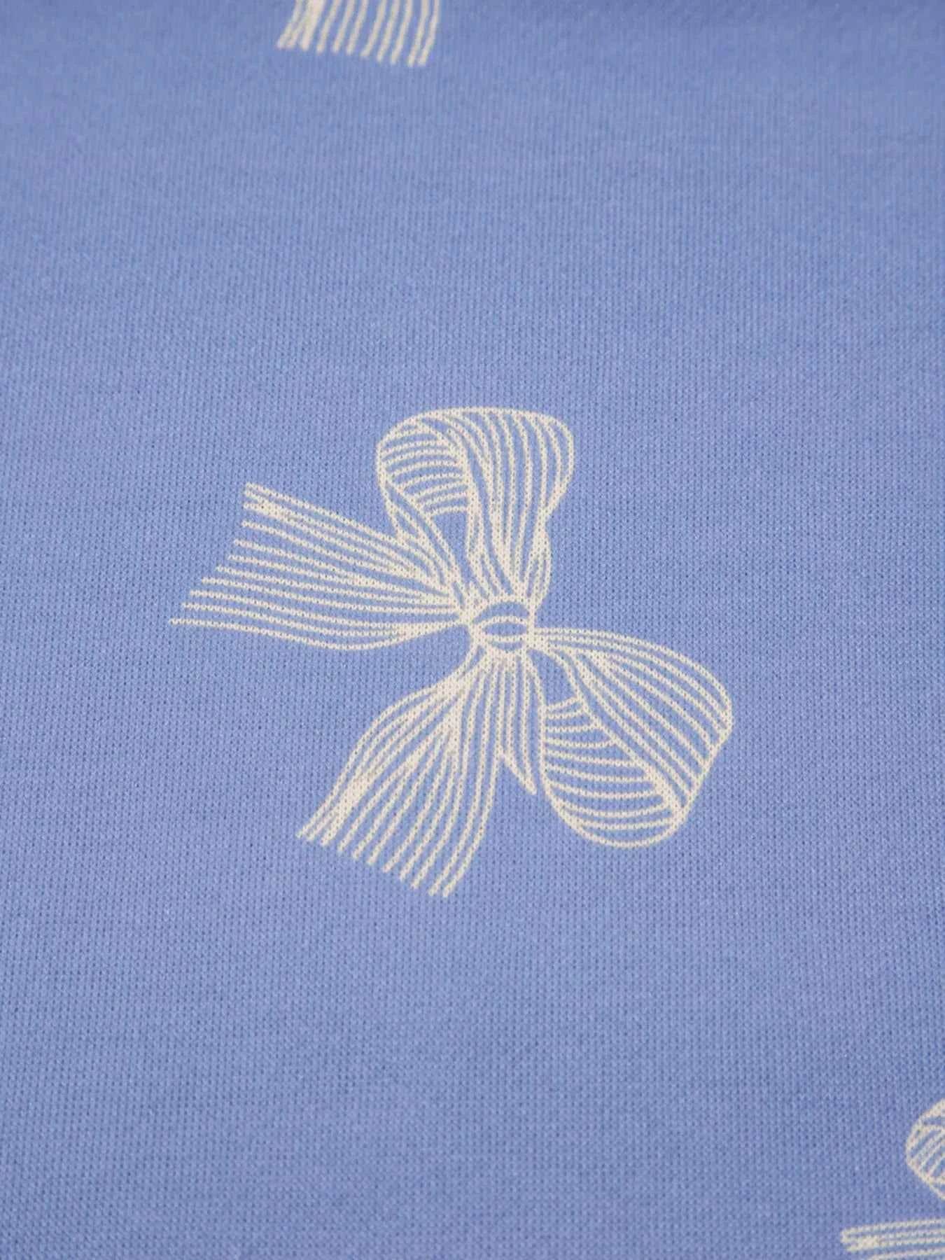 Bow Knot Print Ruffled Sleeve Crewneck Mini Dress.