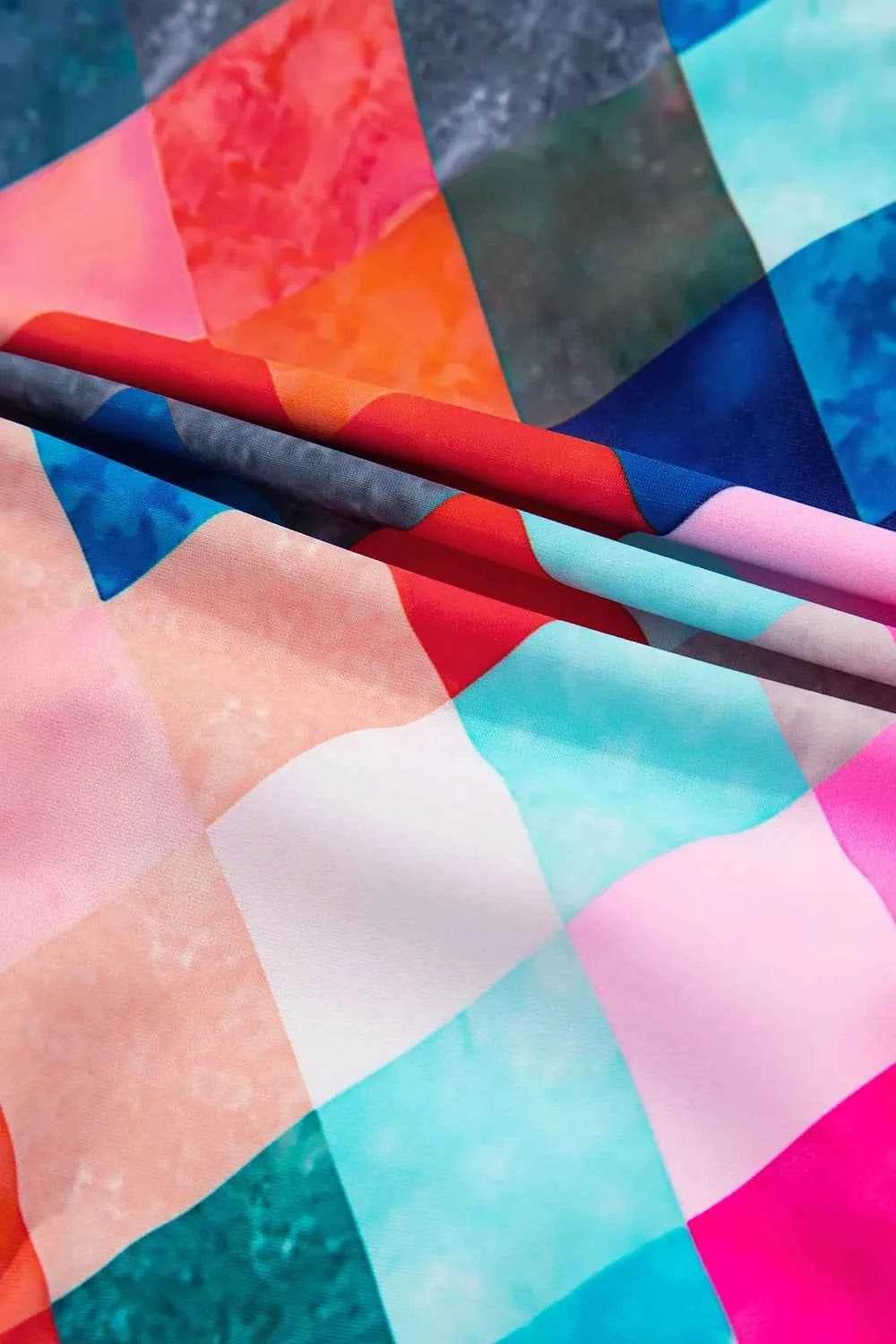 Multicolor Plaid Print Backless One-Piece Swimwear.