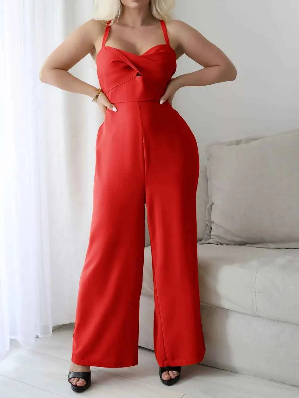 Devine Tie Back Backless Crisscross Jumpsuit.