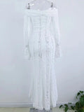 Lace Off-Shoulder Flounce Sleeve Maxi Dress.