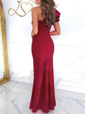 Cutout One Shoulder Ruffle Split Dress.
