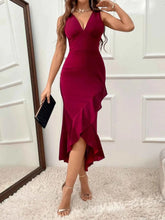 Ruffle Hem V-Neck Bodycon Dress.