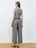 Tie Front Vest and Wide Leg Pants Set.