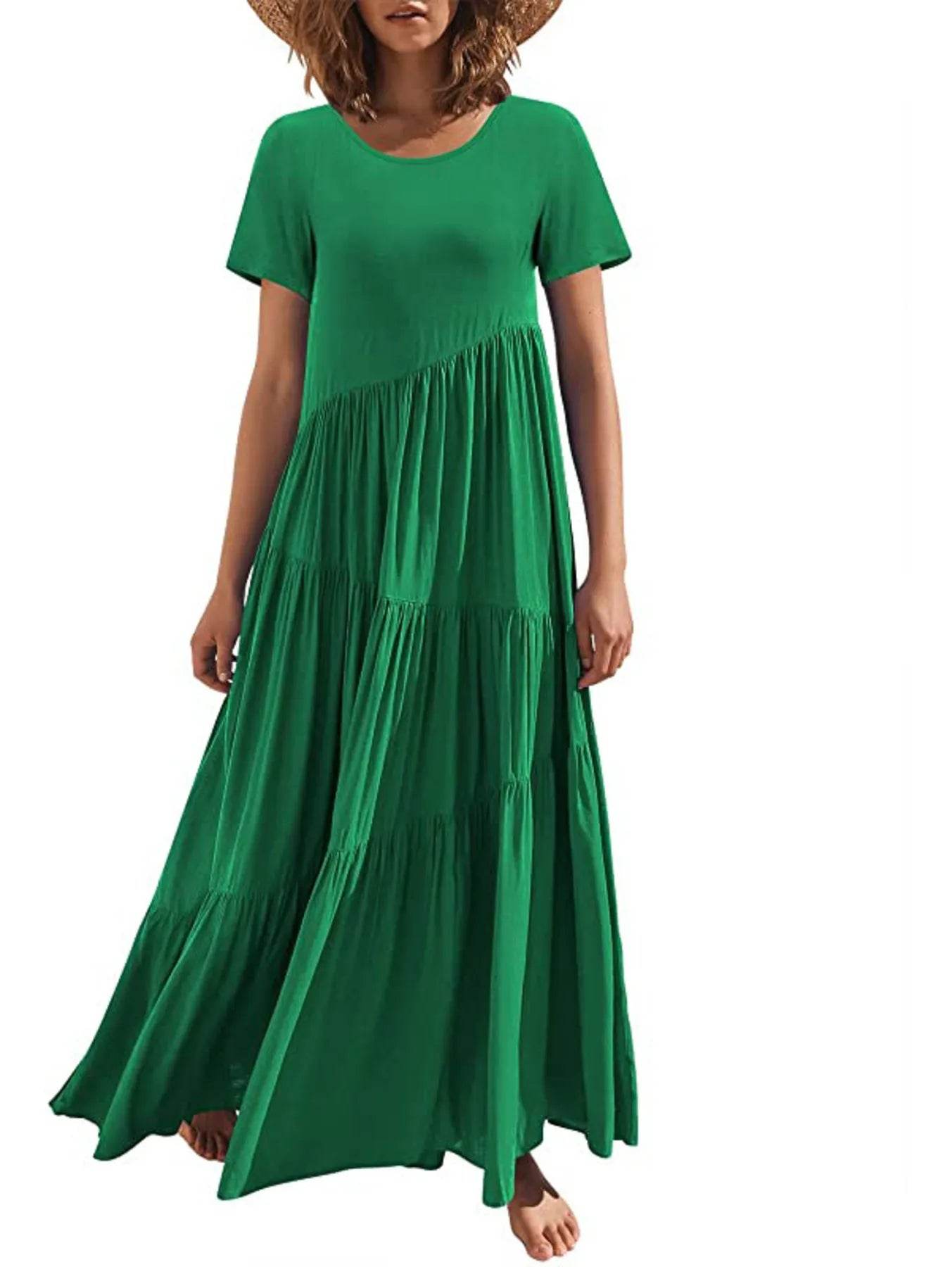 Round Neck Tiered Ruffle Maxi Dress.