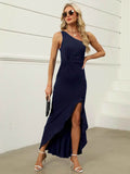 One-Shoulder Asymmetric Maxi Dress with Twist Detail.