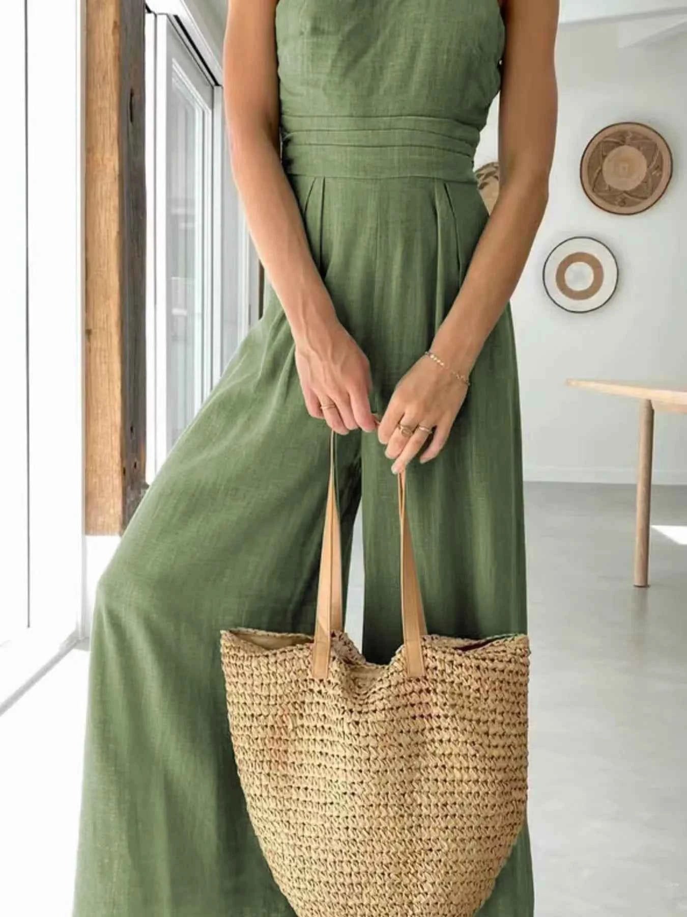 Single Shoulder Wide Leg Jumpsuit.