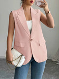 One Button V-Neck Blazer Vest Coat.