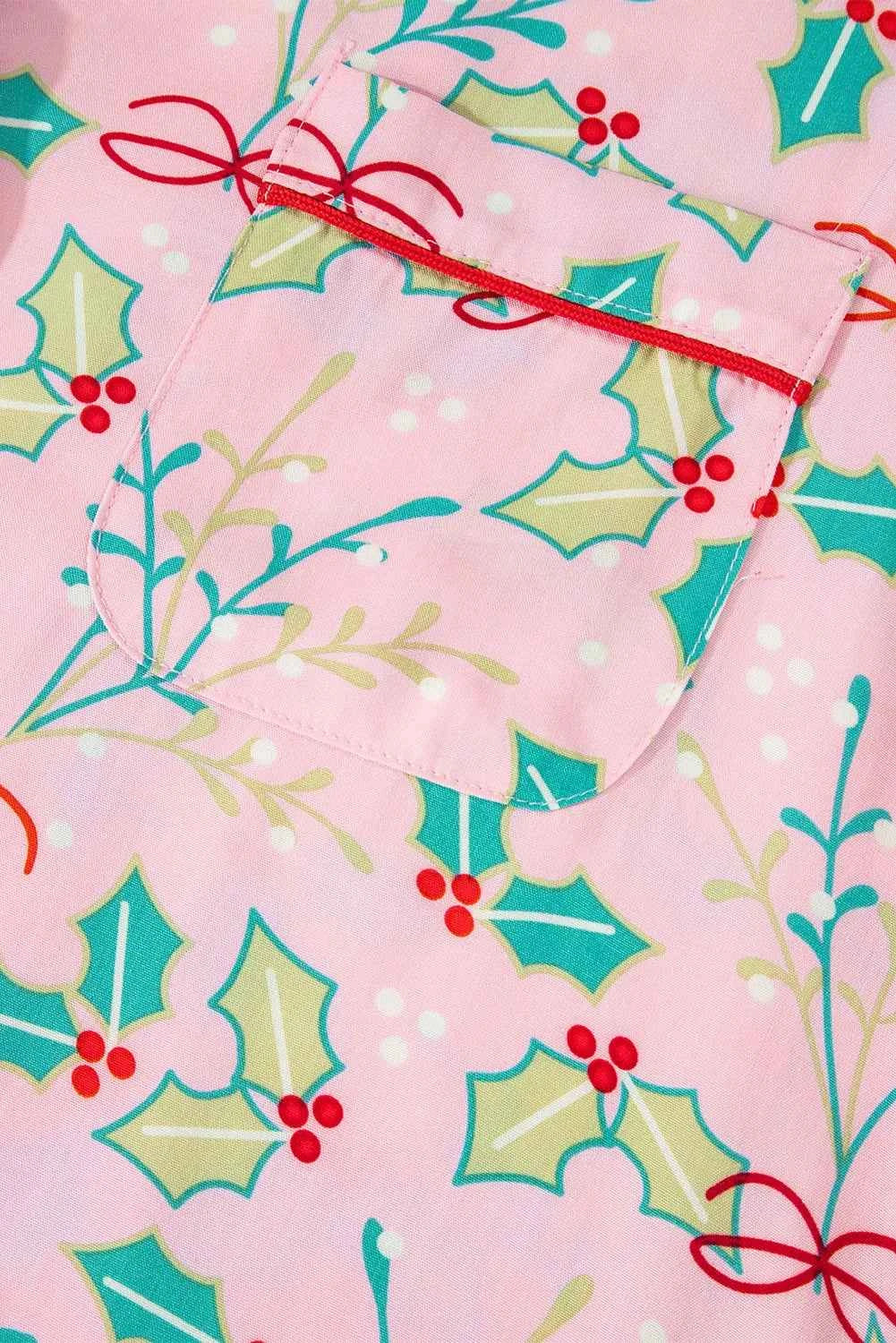 Printed Collared Neck Long Sleeve Top and Pants Lounge Set.