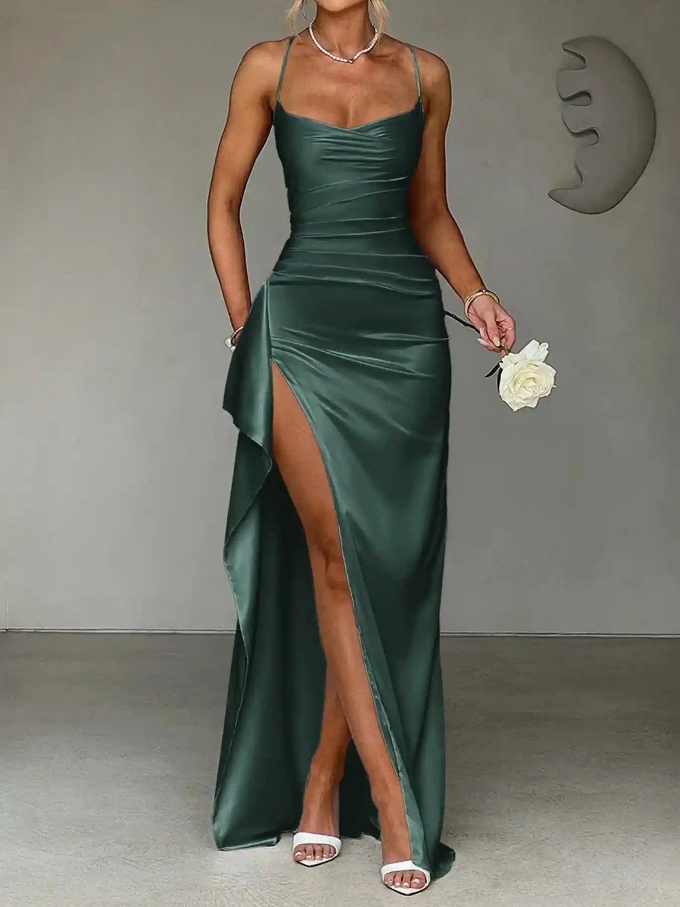 Slit Crisscross Back Maxi Cami Dress.