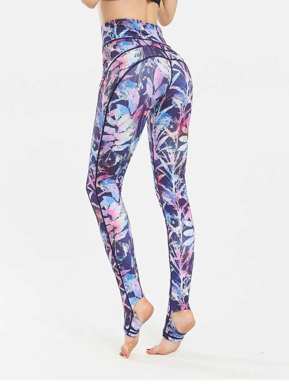 Printed Wide Waistband Active Leggings with Stirrups.
