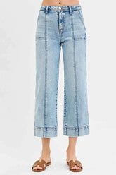 RISEN Plus Size High Rise Crop Wide Leg Jeans.